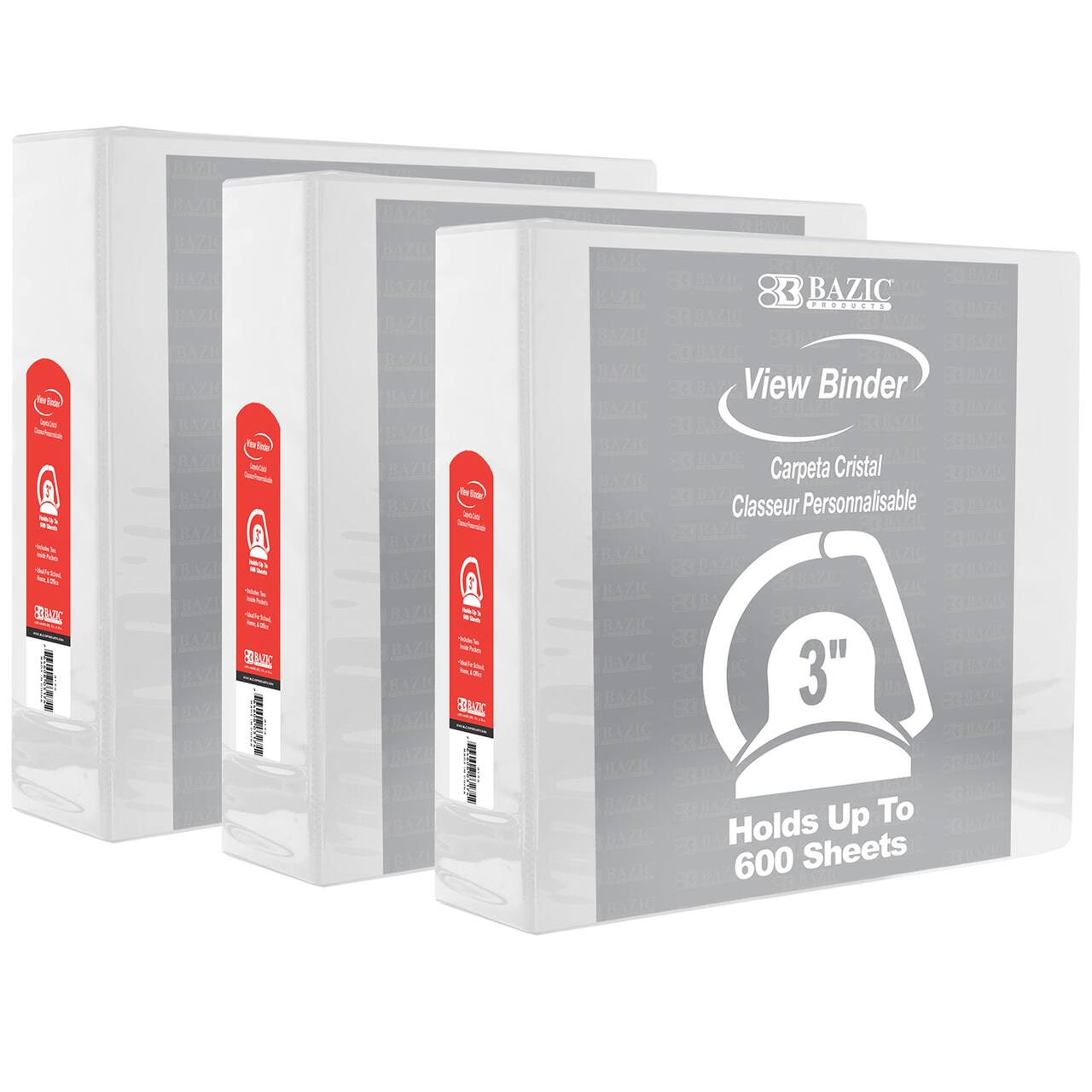 BAZIC Products® 3" Slant D Ring View Binders, 3ct.